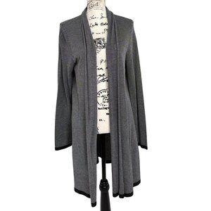Eileen Fisher Open Front Long Cardigan Sweater Duster Grey Black Womens Size M
